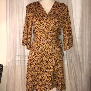 Xhilaration yellow floral printed wrap dress NWT